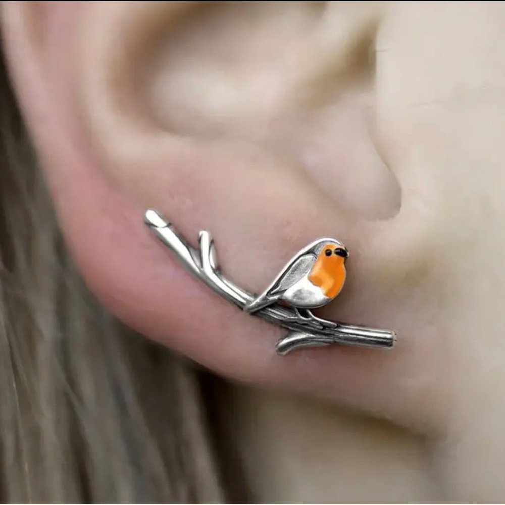 🦄🦄 SOLD 🦄🦄 Exquisite Bird on a Twig Design Earrings — Simple Style — Zinc Al - Picture 2 of 5